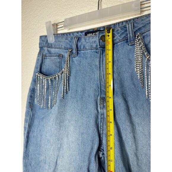 Y2K Ashley Mason Rhinestone Jeans Junior's Kacey Premium 3 Small 28" Blue Light - Picture 14 of 15